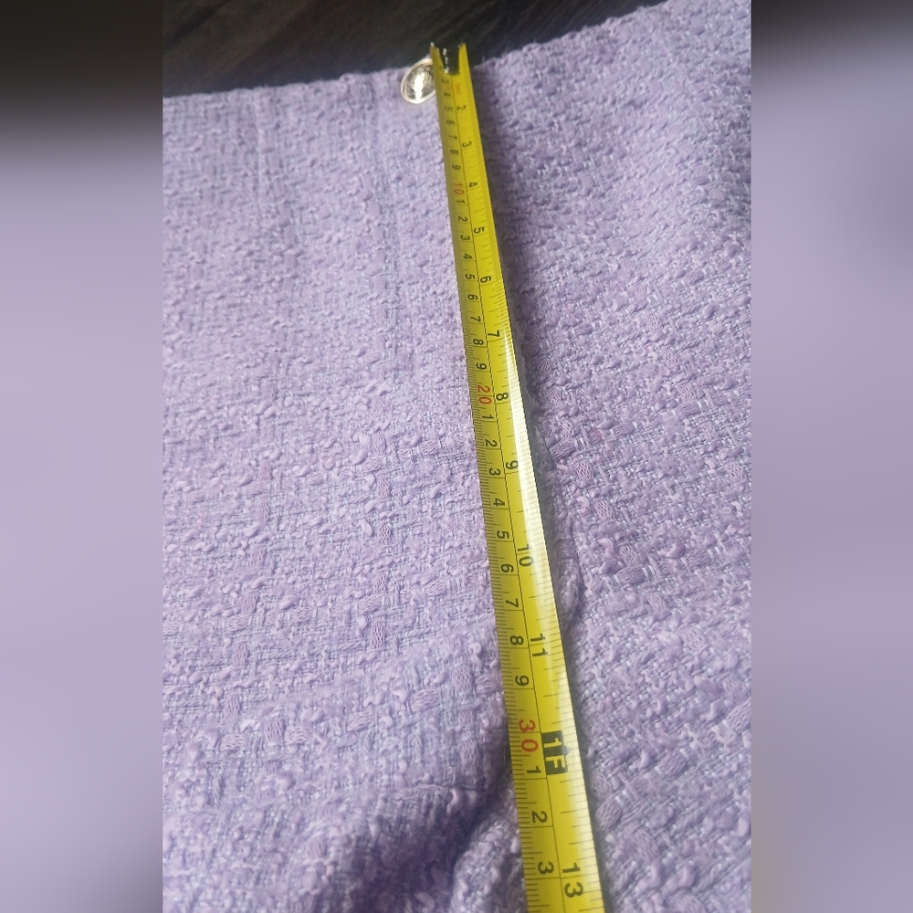 Zara Lilac Purple Tweed Textured High Waisted Bermuda Shorts gold button Size L - Picture 14 of 14